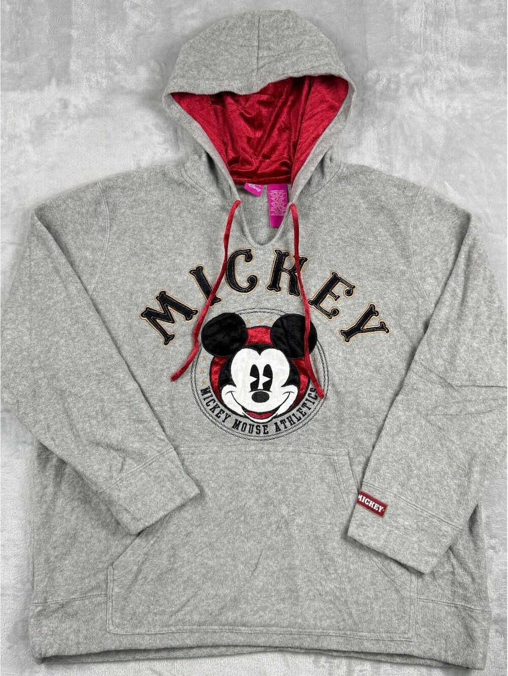 VTG Disney Mickey Mouse Women 2X Fleece Hoodie Varsity Embroidered Velvet Lined